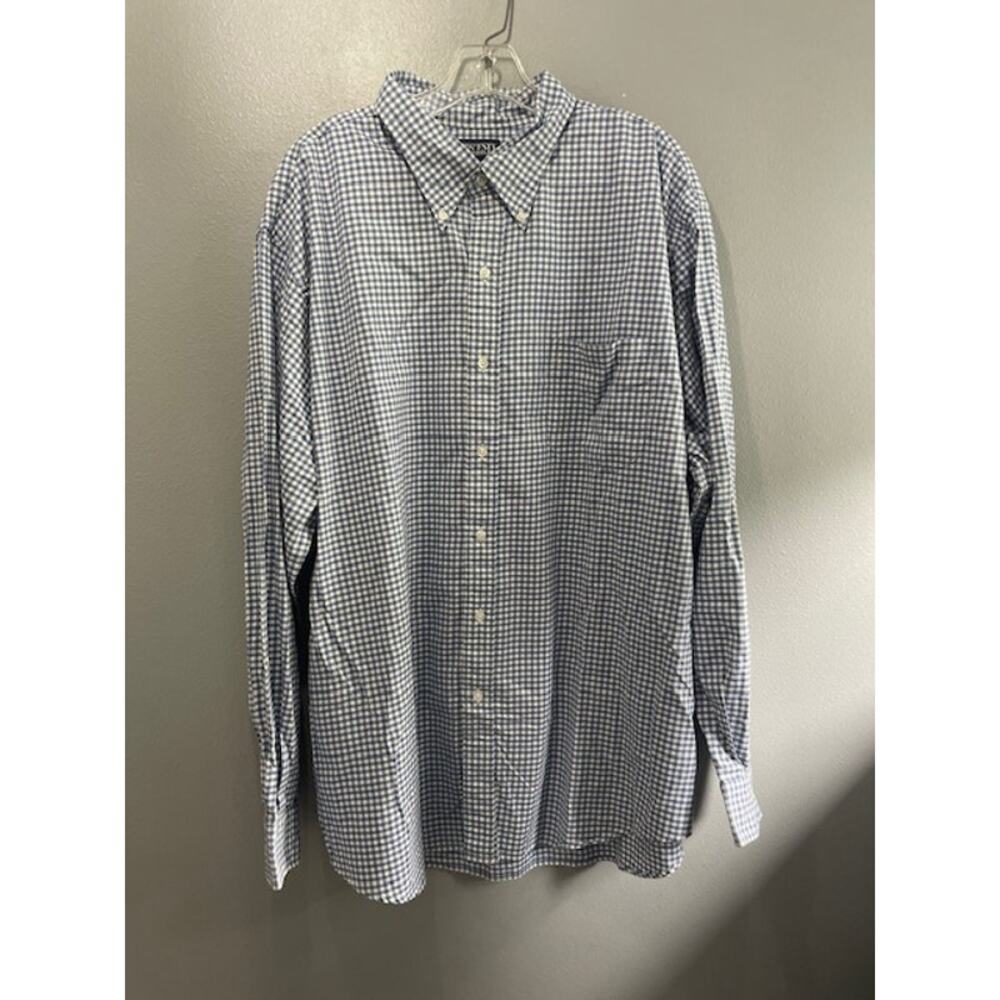 Land's End Men's Size XXL Long Sleeve‎ Button Down Cotton Shirt Blue Checked